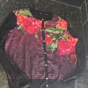 TED BAKER Floral Cardigan with Red and Pink Roses